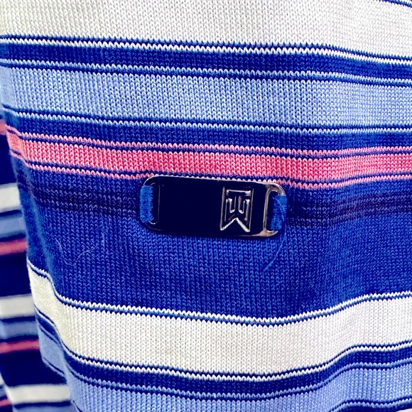 Tiger Woods Collection Golf Polo size M Blue/white/pink striped - Picture 5 of 5